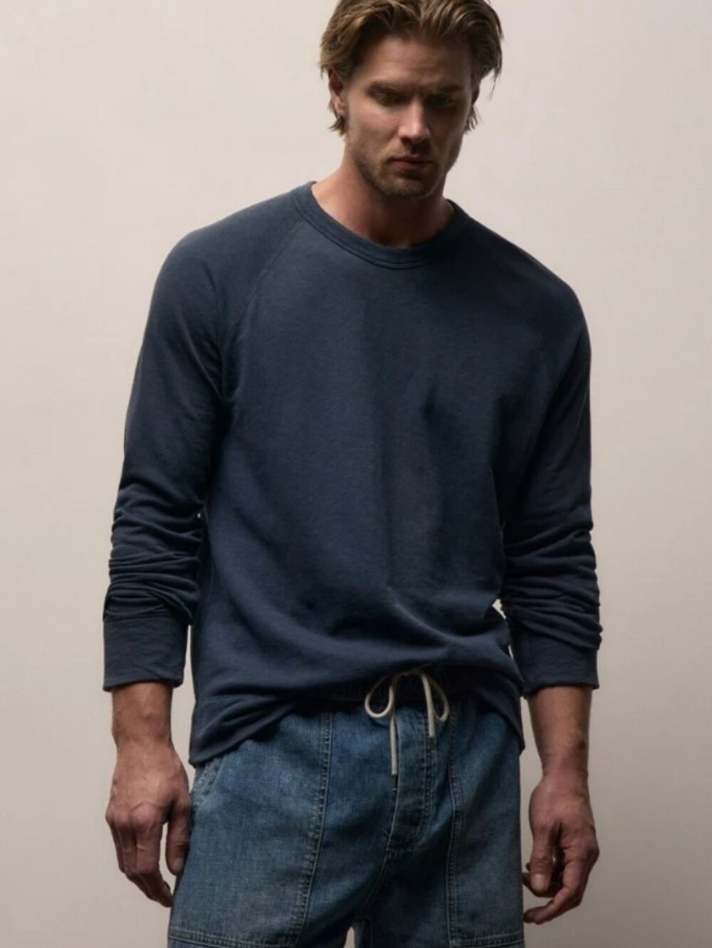 James Perse Vintage French Terry Sweatshirt Medium Deep Pigment Blue Men's Fall